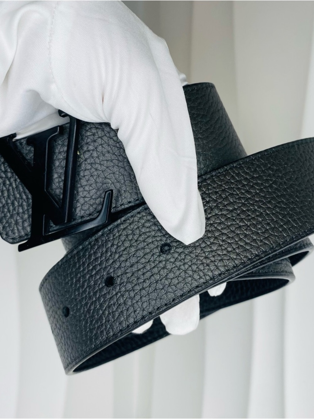 Louis Vuitton Black Textured Leather Belt with Black LV Buckle